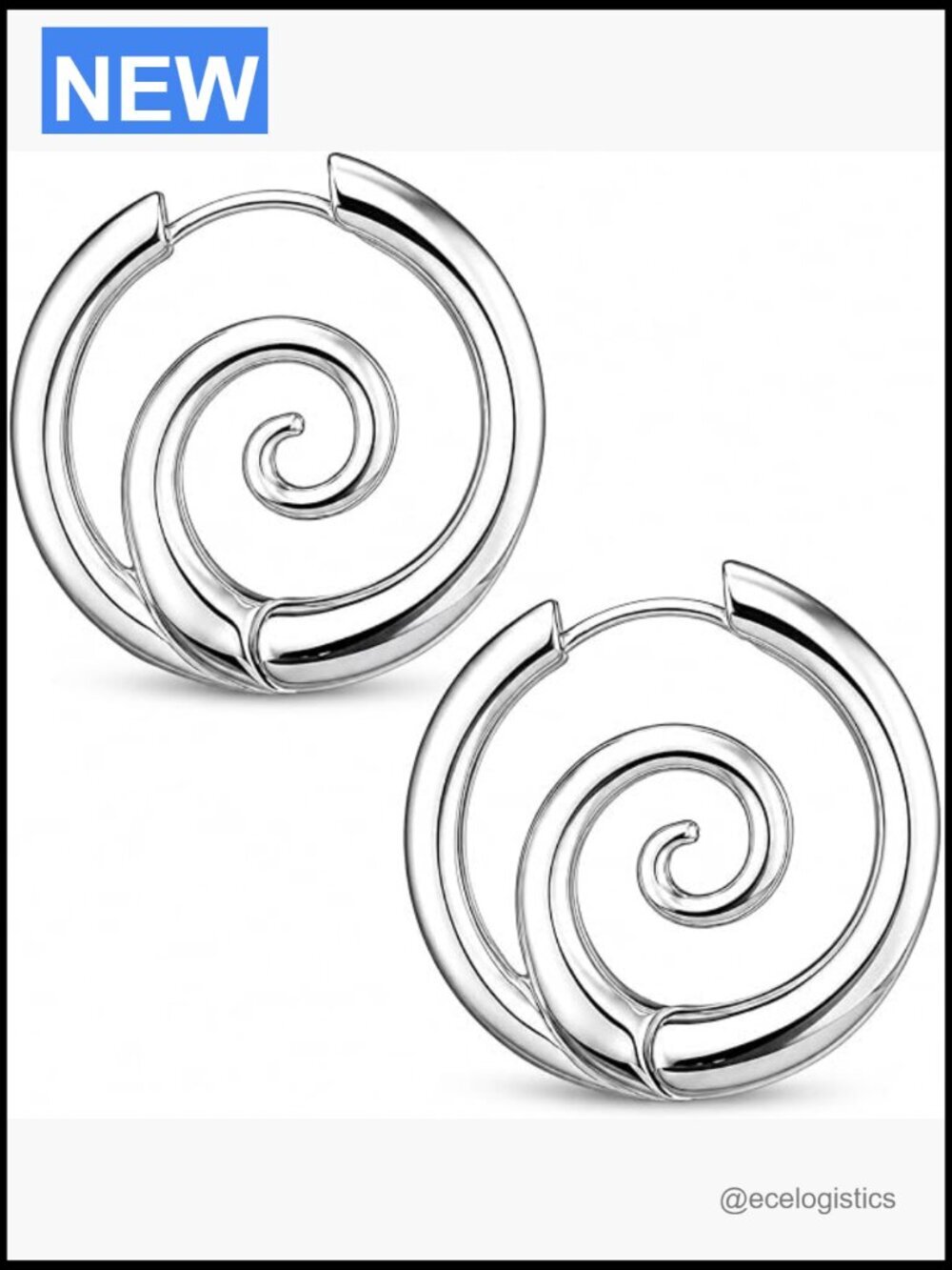 Chunky Spiral Sea Wave Hoop Earrings, Silver Plated Geometric Swirl